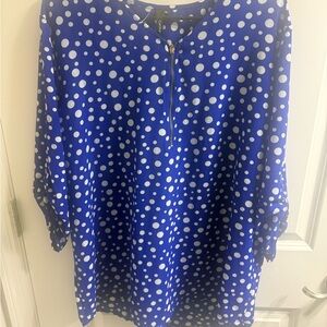 Polka Dot Zip-Front Blouse - Blue & White